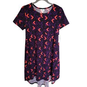 LuLaRoe Purple Black Pink Carly NWT Hi Low Casual Short Sleeve Dress Size XS